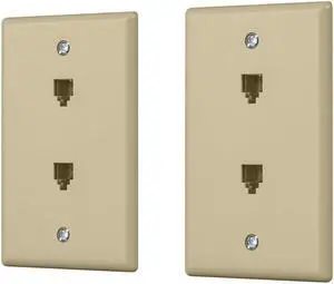 Monoprice Duplex Phone Jack Plate - Ivory (2 pack) | Terminating 4-conductor (4P4C) Phone Lines