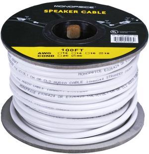 Monoprice Access Series 18 Gauge AWG CL2 Rated 4 Conductor Speaker Wire / Cable - 100ft Fire Safety In Wall Rated, Jacketed In White PVC Material 99.9% Oxygen-Free Pure Bare Copper