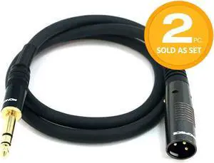 Monoprice XLR Male to 1/4inch TRS Male Cable - 3 Feet (2 Pack) | Gold Plated, 16AWG - Premier Series