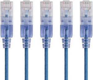 Monoprice SlimRun Cat6A Ethernet Patch Cable - Network Internet Cord - RJ45, 550Mhz, UTP, Pure Bare Copper Wire, 10G, 30AWG, 1ft, Blue, 5-Pack