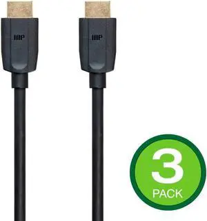 Monoprice Ultra 8K High Speed HDMI Cable - 3 Feet - Black (3 Pack) 48Gbps, 8K@60Hz, Dynamic HDR, eARC, UHDTV, AMD FreeSync - DynamicView