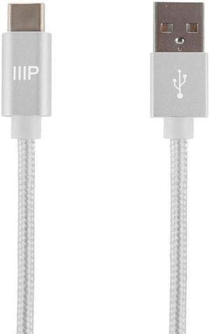 Monoprice USB 2.0 Type-C to Type-A Charge and Sync Nylon-Braid Cable - 6 Feet - White, Fast Charging, Up to 3 Amps/60 Watts - Palette Series