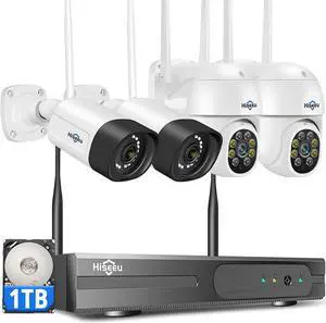 Hiseeu Security Cameras Wireless Outdoor System 5MP WiFi Security Camera IP66 Waterproof -Night Vision Motion Alert with 1TB Storage No Monthly Fees Hiseeu Security Cameras Wireless Outdoor System 5MP WiFi Security Camera IP66 Waterproof -Night Vision Motion Alert with 1TB Storage No Monthly Fees