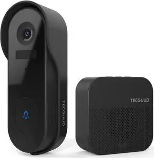 Wireless Video Doorbell Camera with Chime,TECGUUD 1080P Anti-Theft Battery Powered Door Bell Camera,2.4Ghz WiFi,2-Way Audio,AI Human Detection,IP65