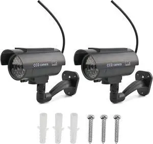 Gadpiparty Othmro Fake Security Camera Plastic Dummy Camera CCTV Solar Powered Surveillance System for Home Outdoor Indoor Protect Your Homes,Retail Shops and Business Black 2Pcs
