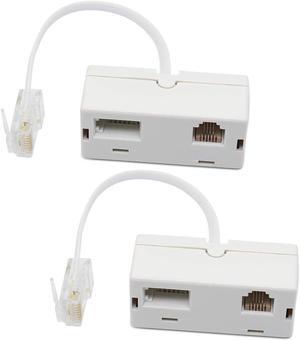 2 PACK RJ45 to BT RJ11 Secondary Telephone Splitter 2 Way Female to Male Adapter Converter Line Cables Telephone Plug Socket Connector Ethernet For Landline