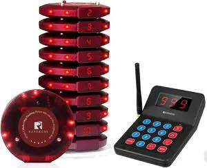 T119 Beeper Pager for Restaurant, Order Ready Buzzer, 2 Way Charge, Turn Off Beepers, 10 Coaster Pager for Fast Food Shop, Brewery, Holiday Villages