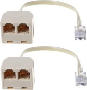 Telephone Splitters - RJ11 6P4C Two Way 1 Male to 2 Female Outlet Ports Socket Phone Line Converter Cable Wall Adapter Separator for Landline and Fax Ivory