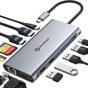 UtechSmart USB C Docking Station Triple Monitor - Universal Laptop Docking Station 12 in 1 for Thunderbolt 3/4, USB C Dock with USB 3.0 and 4K HDMI for MacBook Pro/Air/M1/M2 & Windows Gray