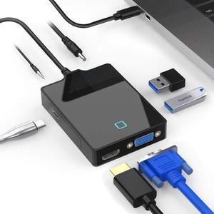 USB C Docking Station HDMI VGA, 7-in-1 USB C Hub Adapter with 4K HDMI,VGA, 2 USB3.0 Ports, Type C Data Port, DC5V Power Plug, Audio Interface for Steam Deck Mac Book, Surface pro 9/8