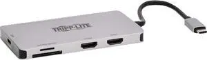 Tripp Lite USB-C Two-Monitor HDMI Laptop/Smart Phone Docking Station, 4K @ 60 Hz (4:4:4), USB-A Hub, SD & MicroSD Memory Card, 100W Power Delivery USB-C Charging, 3-Year Warranty (U442-DOCK8-GG)