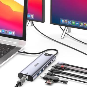 USB C Docking Station Dual Monitor [8K 30Hz DP1.4 + HDMI2.1] llano USB Type C Hub for Lenovo/MacBook/Dell/HP/Surface/TV/iPad Laptop Computer, 100W Powerful PD, Ethernet, 5Gbps USB 3.0