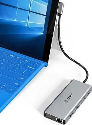 Docking Station, USB C Hub, TOTU 12 in 1 Surface Pro Docking Station with 4K HDMI, Ethernet, VGA, 92W PD, USB-C 3.0 and 2 USB 3.0 for MacBook Pro Air and Type-C Laptops with Thunderbolt 3 or 4