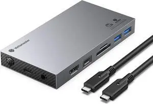 Yottamaster Aluminum USB C Hub with M.2 NVMe SSD Enclosure, 10-in-1 USB C Docking Station 10Gbps for NVMe PCI-E M.2 SSD, Support 100W Charging, 4K HDMI, RJ45, 4 USB Ports, Audio, SD/TF Card Reader