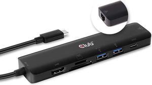 CLUB3D CSV-1592 USB-C 7 in 1 Hub to HDMI 4K60HZ+SDTF Card Slot + 2X USB + USB-C PD + RJ45 Black