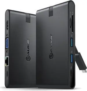 ALOGIC USB-C Travel Dock Pro with HDMI 4K@30Hz, VGA, 2X USB 3.0,Gigabit Ethernet,Micro/SD Card Slots, 2X USBC for Data and Power delivery;Compatible with USB-C and Thunderbolt 3.0 Enabled laptops