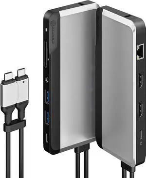 ALOGIC USB-C 10-in-1 Super Dock, Dual Display- 4K@60HZ, 2 HDMI, USB C (100W PD & Data 5G), 3.5MM Jack, ETHERNET Port, Micro/SD Card, 100W PD for MacBook PRO/AIR, XPS and More