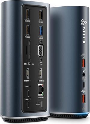 Aitek MacBook M1/M2 Docking Station: 15-in-2 for Dual USB C MacBook Pro/Air Multiple Laptop Dock with Triple Display 2 * 4K HDMI One VGA Monitor Multi USB A/C 3.2 10Gbps Ports PD 100W