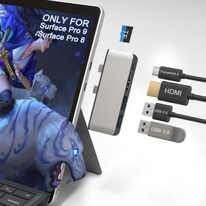 Surface Pro 8 Adapter, Surface Pro 8 Docking Station with 4K HDMI+USB-C Thunderbolt 4 (Display+Data+PD 100W)+USB 3.0/2.0+TF Card Slot, Triple Display USB C Hub for Surface Pro 8