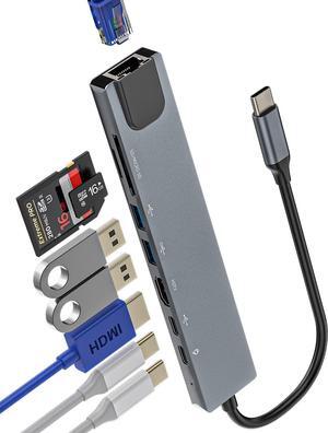 USB C to HDMI,Ethernet,USB A,Type-c,TF SD Card Reade(8in1) Dual Monitor for TV Display Dongle Adapter Docking Station Hub Thunderbolt Charger Splitter Cable Laptop Extender for IPhone15 Pro Max Ipad