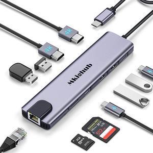 USB C Docking Station,Mkighub 11 in 1 USB C Hub Dual Monitor Adapter HDMI 4K, 100W PD, Ethernet, SD/TF, 2 USB3.0, 2 USB2.0, USB C 3.0 Data, for MacBook Pro/Air(Thunderbolt 3) Typc C Laptop