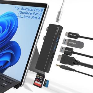 Surface Pro 9 Docking Station, Surface Pro 8 Hub with 4K HDMI, 100W USB C Thunerbolt 4, USB C 3.0 (Data), Audio, 2* USB A 3.0, TF/SD Card Slot, Triple Display for Microsoft Surface Pro 9/Pro 8/ Pro X