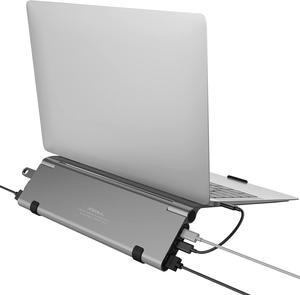 XSOUL Laptop Stand, with 6 in 1 USB C Hub, Aluminum Foldable Adjustable Portable Laptop Holder with USB C Adapter, 4K HDMI, 100W Power Delivery, 3 USB Ports, Compatible for 10 to 17 inch Laptops