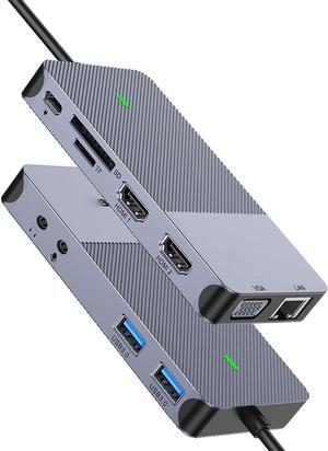 Dual HDMI VGA Adapter Compatible USB 3.0 Hub - USB Docking Station, 11 in 1 Triple Display Laptop Docking Station Dual Monitor,  , Dell, USB Dock