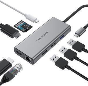 USB C Docking Station to Dual HDMI Adapter, 9 in 1 USB C Hub Dual HDMI Monitors USB C Adapter with Dual HDMI, 3 USB 3.0, Ethernet, PD Compatible for Dell XPS 13/15, Lenovo Yoga, etc