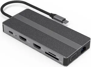 Docking Station, USB C Adapter 4K HDMI, 12 in 1 USB C Hub MultiPort Adapter Dock with 100W PD Charging, 3 USB 3.0 Ports (Color : Striped)