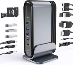 USB C Hub 17 in 1 Adapter Dock USB-C 4K Triple Display Docking Station with 3 4K HDMI, Audio, Ethernet, 5 USB Ports, 100W PD, SD/TF Card Reader, 1 DC Supply for Windows, PC, Mac, Laptops