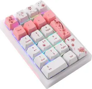 BOYI TD21 Hot Swappable Numpad,21 Keys Mini Numpad Portable Keypad Bluetooth 5.0/2.4GHz/Wired Number Pad Keyboard PBT Keycaps RGB Backlit Type-C Mini Keyboard (Romatic Cherry Blossom Keycaps)