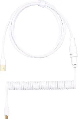 Kraken White Coiled Keyboard Cable - Artisan Coiled USB C Cable with Aviator Connector for Mechanical Gaming Keyboards (Pure White)