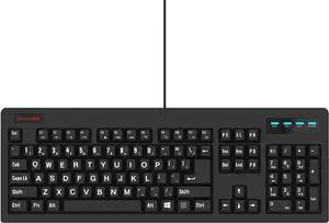 New 104-Key Large Print USB Wired 7ft, Spill-Resistant, Sleek Black, Durable Keyboard for Laptop, Mac, TV, and Computer (Black)