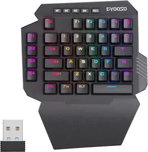 Wireless One Handed Mechanical Gaming Keyboard, 6 Onboard Macro Keys, 2.4Ghz and USB-C Wired Dual Mode, RGB Led Backlit Blue Switch, Wrist Rest, Durable Battery