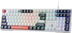 K668 RGB Gaming Keyboard, 104 Keys + Extra 4 Hotkeys Wired Mechanical Keyboard w/Sound Absorbing Foams, Upgraded Hot-swappable Socket, Mixed Color Keycaps x 2 Sets, Red Switch