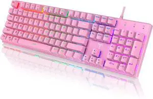 RisoPhy Mechanical Gaming Keyboard, RGB 104 Keys Ultra-Slim Backlit USB Wired Keyboard with Blue Switch, Durable ABS Keycap/Anti-Ghosting/Spill-Resistant Mechanical Keyboards for PC Mac Xbox Game,Pink