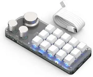 One Handed Macro Mechanical Keyboard, 15 Keys 3 Knobs Programmable Wired Keypad, Blue Switches Mini Macro Keyboard for Gaming Office Industrial Control, for Linux Win OS X One Handed Macro Mechanical Keyboard, 15 Keys 3 Knobs Programmable Wired Keypad, Blue Switches Mini Macro Keyboard for Gaming Office Industrial Control, for Linux Win OS X