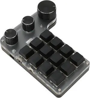 HOHXFYP Mini Mechanical Gaming Keyboard, 12 Key 3 Knob One Handed Mechanical Gaming Keyboard, Waterproof Macro Mechanical Gaming Keyboard(BT-A)