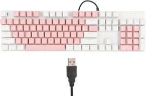 Mechanical Gaming Keyboard with RGB Backlit, 104 Keys, Computer Keyboard with USB Cable, 28 Backlight Modes for 2000 and View (White Pink)