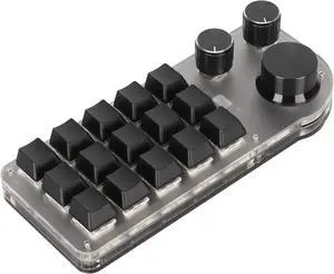 One Handed Programmable Mechanical Keyboard, 3 Knobs 15 Keys Programming Macro Pad, Mini Keypad, Multifunction DIY Programmable Keypad