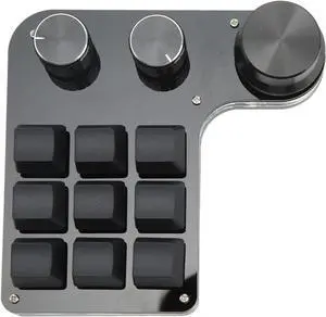 9 Keys, 3 Knob RGB Backlit Blue Switch Keypad, Programmable Mini Gaming Keyboard with Delay Function for Office, Games, Music