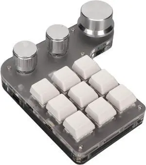 Mini Custom Keypad, 9 Keys 3 Knobs Programmable Mechanical Keypad RGB Backlit Programming Macro Mini Button One Handed Mechanical Gaming Keypad for Computer Gaming Software (White)