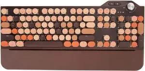 Mechanical Gaming Keyboard, LED Backlit 107 Keys Retro Keyboard with Blue Switch, BT5.1 USB Wired 3 Modes, Volume Control Knob, for Windows PC Laptop Game (Coffee Color)