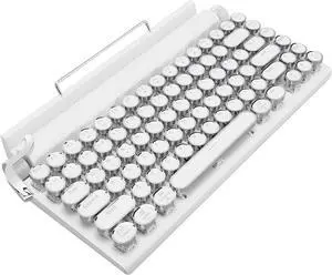 Electric Typewriter Vintage, 83 Key Typewriter Style Mechanical Gaming Keyboard with Knob Control, Punk Round Keys, for Android, for 10, for iOS, for OS X Laptop (White)
