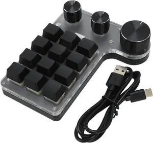 Mechanical Macro Gaming Keyboard, USB Connection Programmable Macro Keyboard Plug and Play 12 Keys with 3 Knobs for Office for Music