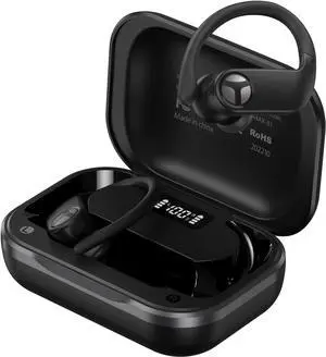 TRANYA X1 Wireless Earbuds Bluetooth Headphones 66Hrs Playtime with Wireless Charging Case & LED Display, Over-Ear Waterproof Earphones with Earhook, Headset with 4-Mic for Sports Workout Black