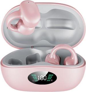Pink Wireless Bone Conduction Earbuds Clip On Open Ear Headphones Wireless Bluetooth, 2023 New Wireless Ear Clip Bone Conduction Headphones Bluetooth Waterproof Earphones Bone Ear Buds