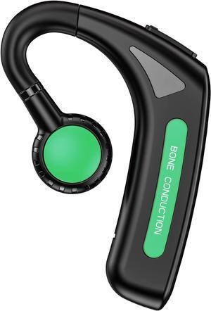 Open Ear Headphones Bluetooth Single Bone Conduction Wireless Earbuds with Earhooks Microphone Earphones Waterproof Long Battery Life Earpiece for Workout Sports Running Android iOS Non Ear Plug Green