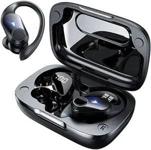 FK Trading for Ulefone Power Armor 14 Pro Wireless Earbuds Bluetooth Headphones, Over Ear Waterproof with Microphone LED Display for Sports Running Workout - Black